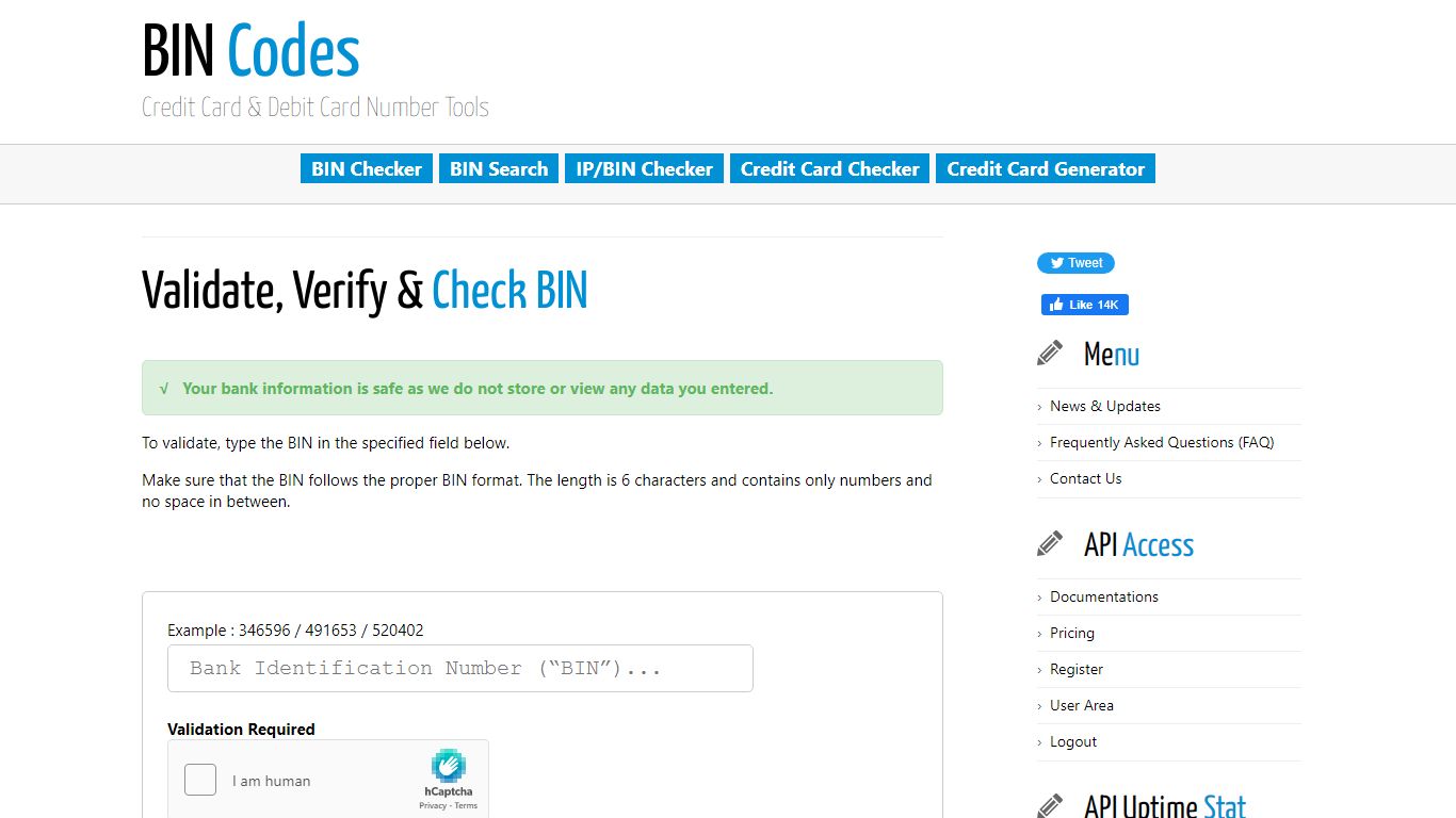 Validate, Verify & Check BIN - Bank Identification Number